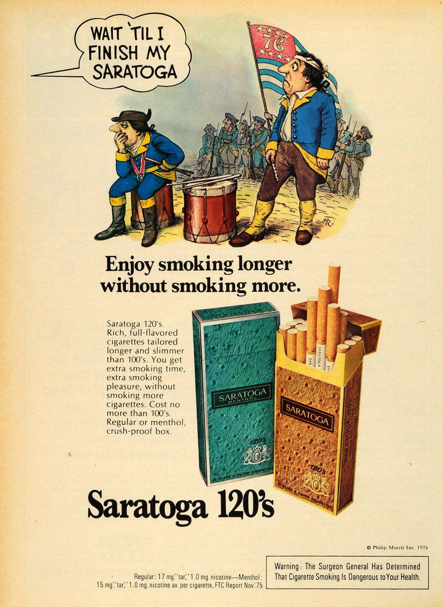 1976 Ad Philip Morris Saratoga Menthol Cigarettes Revolution Cartoons