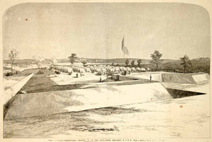 1861 Wood Engraving Fort Corcoran Earthworks Fortification U.S. Civil War NYN1