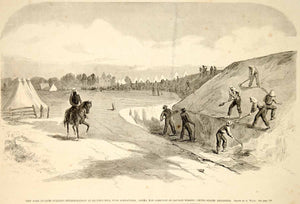 1861 Wood Engraving Shuter's Hill Entrenchments NY Zouaves U.S. Civil War NYN1