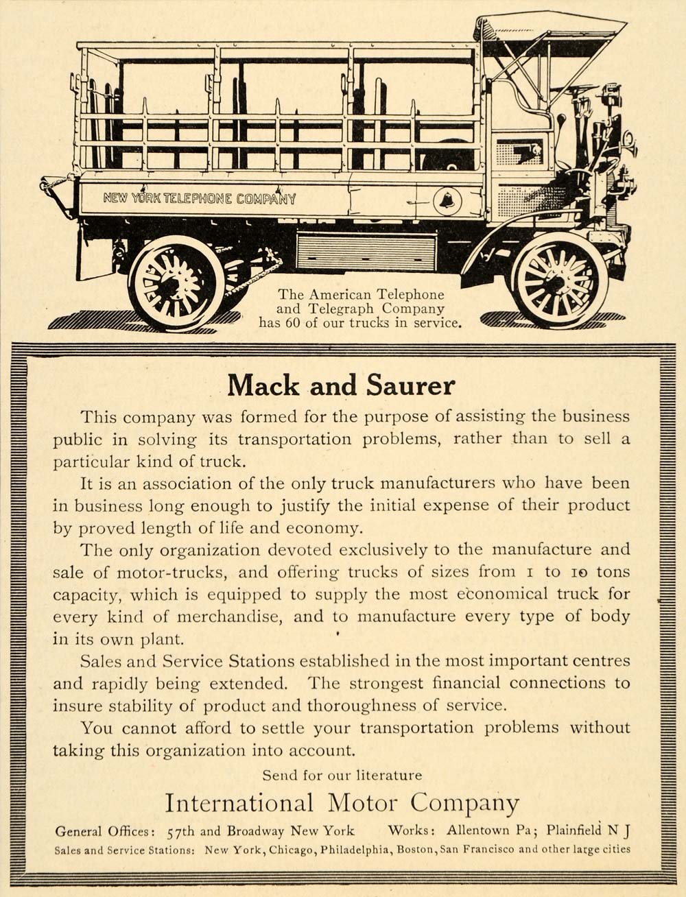 1912 Ad Mack Saurer International Motor Company Trucks - ORIGINAL OD1