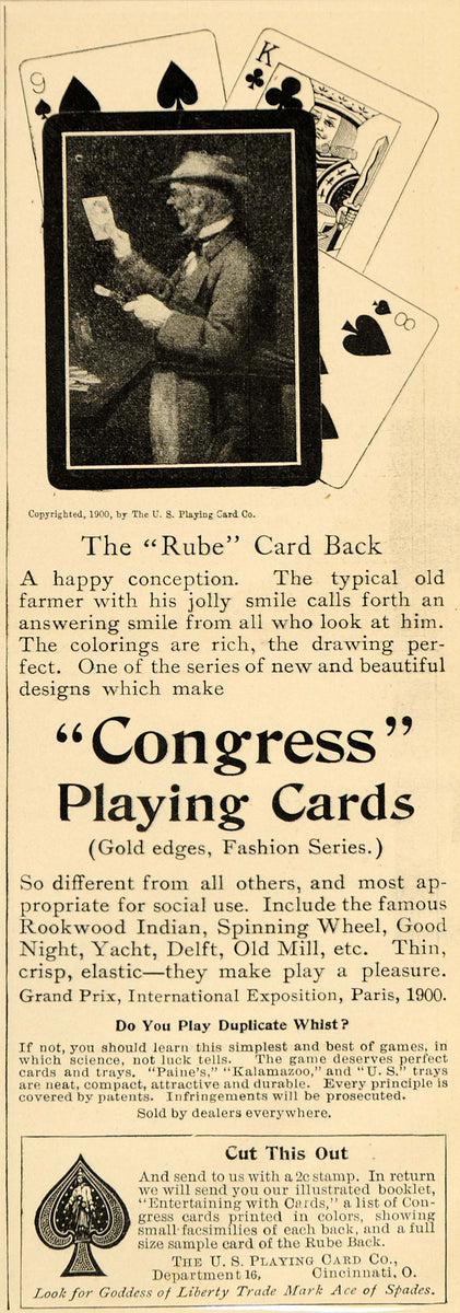 1901 Vintage Ad Congress Playing Cards Rube Card Back