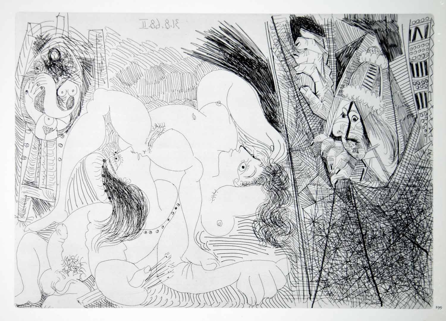 1970 Heliogravure Picasso Erotic Art Artist Model Studio Nude Lover Voyeur P347B