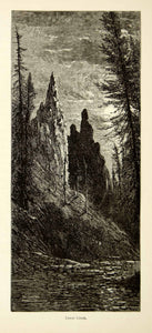 1872 Wood Engraving Tower Creek Yellowstone National Park Moonlight Harry PA2