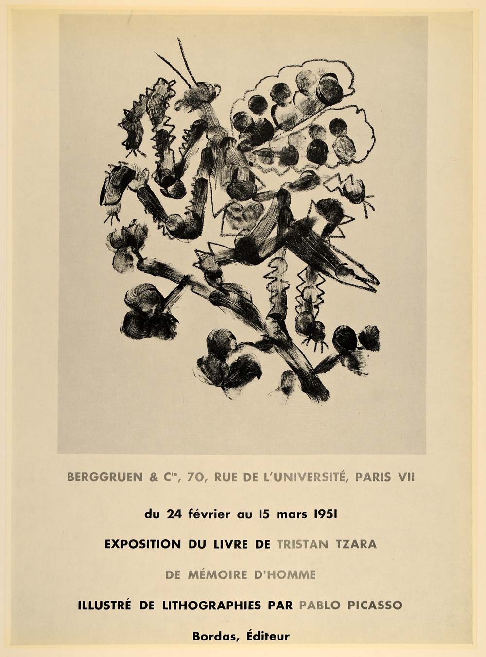 1971 Print Picasso Tristan Tzara De Memoire d'Homme Bug - ORIGINAL PIC3