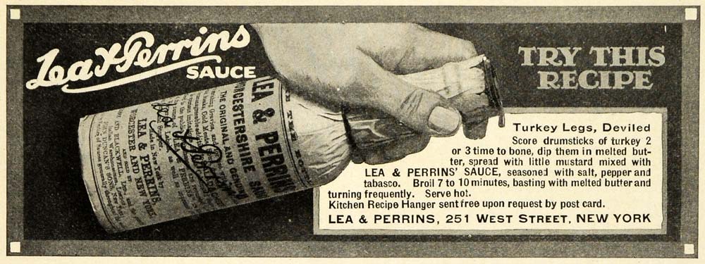 1915 Ad Lea Perrins Worcestershire Sauce Deviled Turkey Legs Recipe PM3
