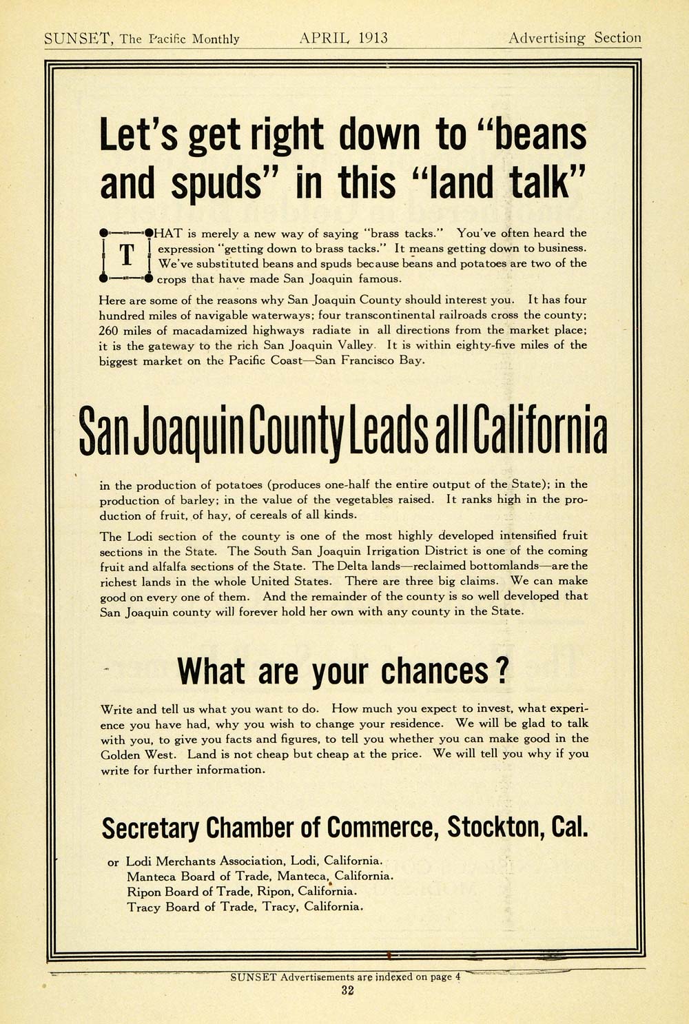 1913 Ad San Joaquin County Stockton California Realty Tourism Delta Lodi PM3