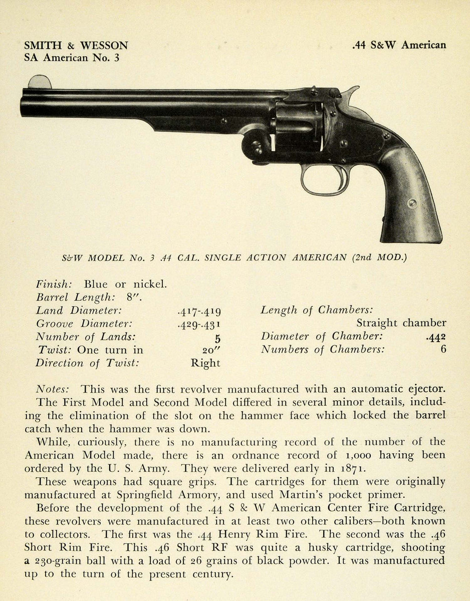 1948 Print .44 Smith Wesson SA American No. 3 Single Shot Long