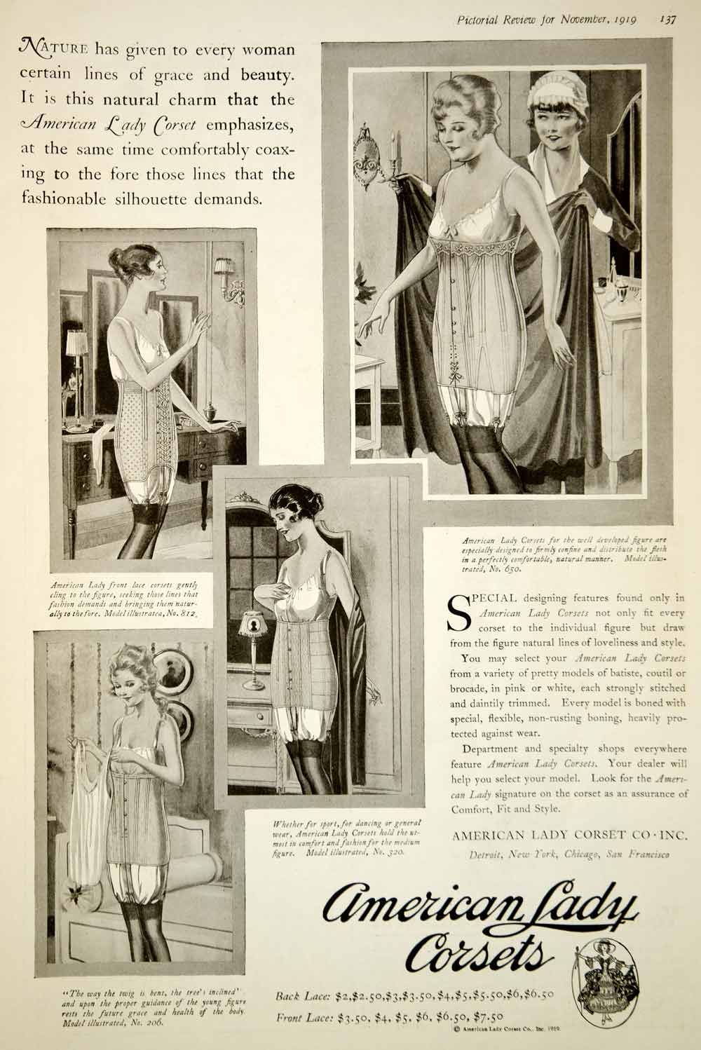 1919 Ad Vintage American Lady Corsets Girdle Fashion Lingerie Underwear Risque