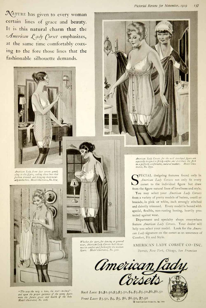 1919 Ad Vintage American Lady Corsets Girdle Fashion Lingerie Underwea –  Period Paper Historic Art LLC
