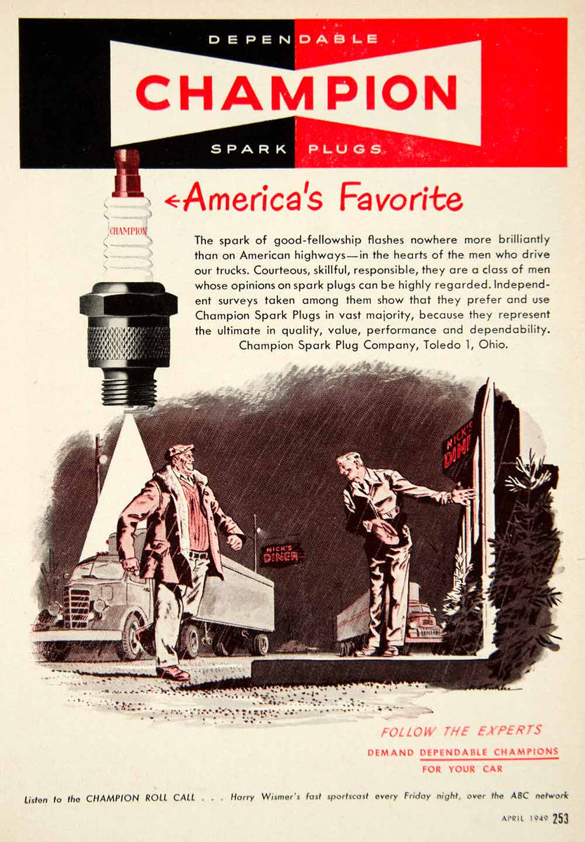 1949 Advertisement Champion Spark Plug Nick's Diner Automotive