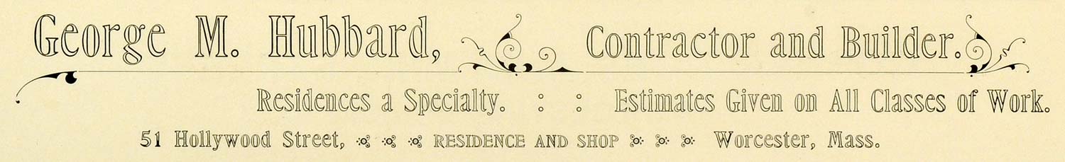 1898 Ad George M Hubbard Contractor & Builder Residences Hollywood St PV1