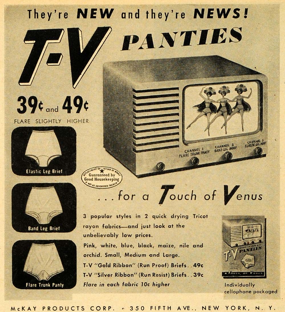 1949 Ad TV Panties Touch Of Venus Tricot Rayon Briefs Women Underwear