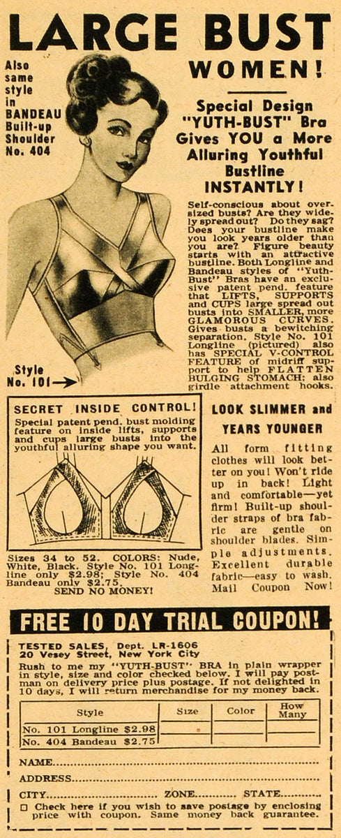1949 Ad Bandeau Longline Yuth Bust Large Women Design Lingerie Underga –  Period Paper Historic Art LLC
