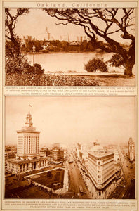 1923 Rotogravure Oakland CA Cityscape Lake Merritt Broadway San Pablo City Hall