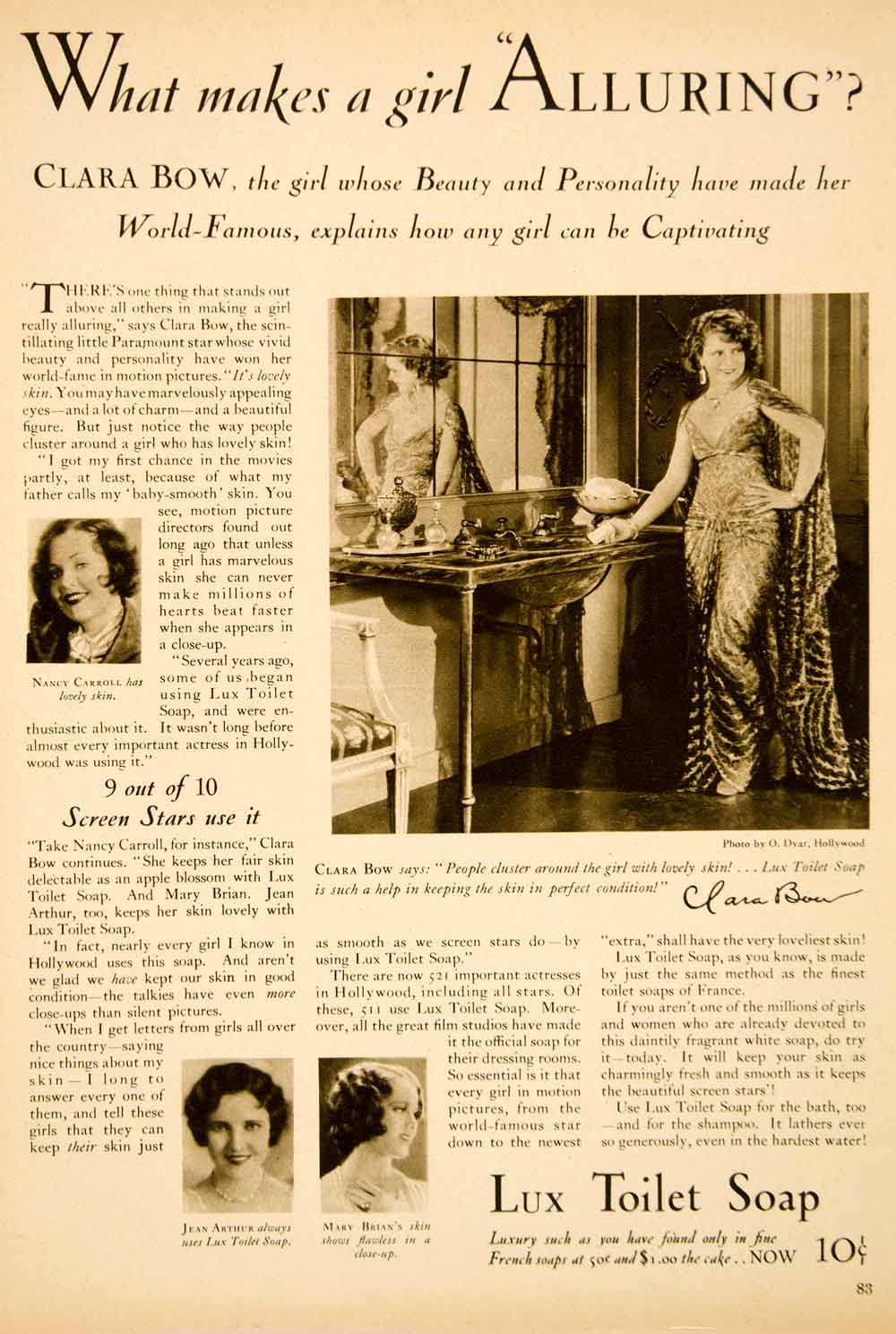 1930 Ad Lux Toliet Soap Jean Arthur Mary Brian Clara Bow Costume Actress SBM1