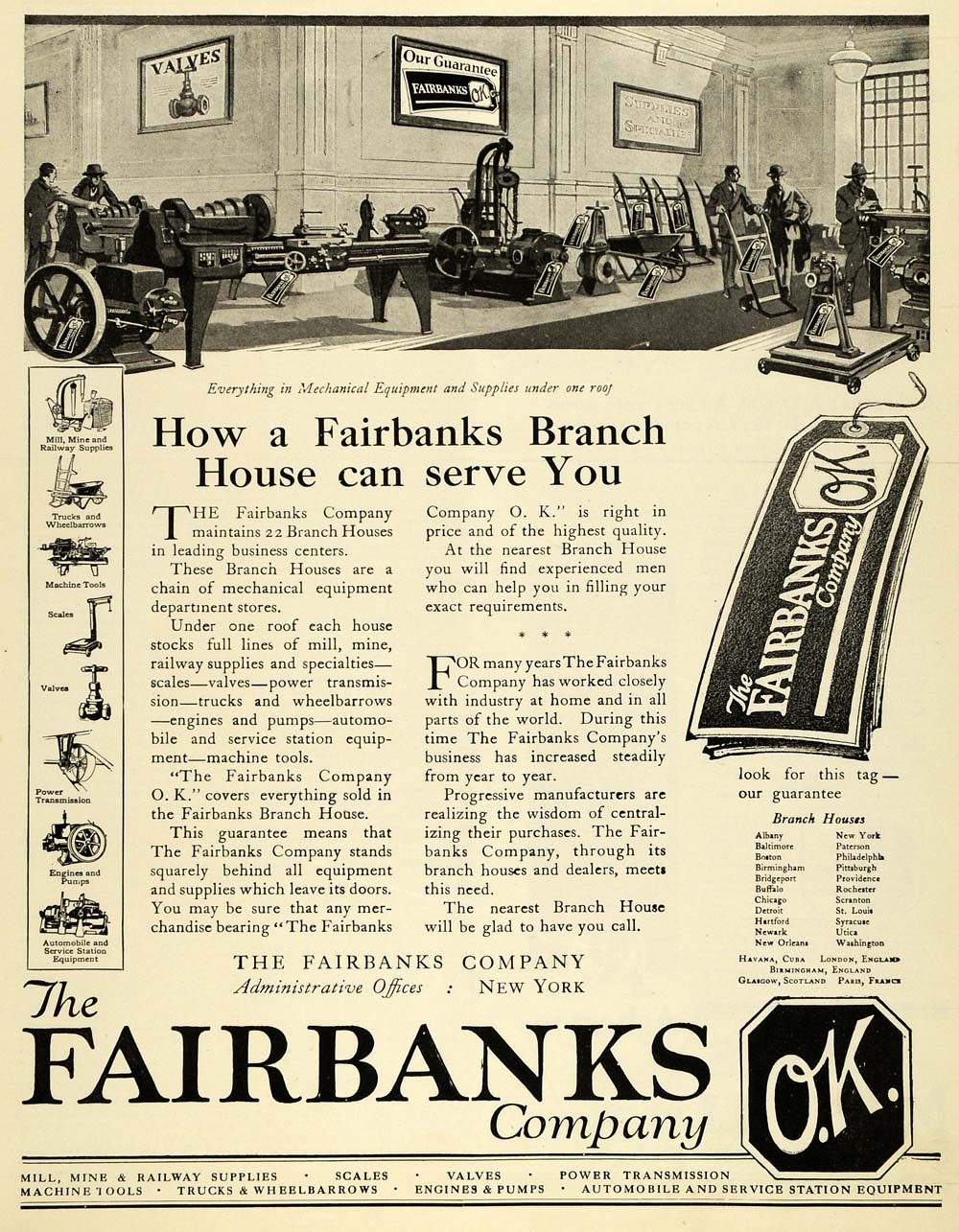 1919 Ad Fairbanks O K Mill Truck Wheelbarrow Scale Engine Pump Industry SCA3
