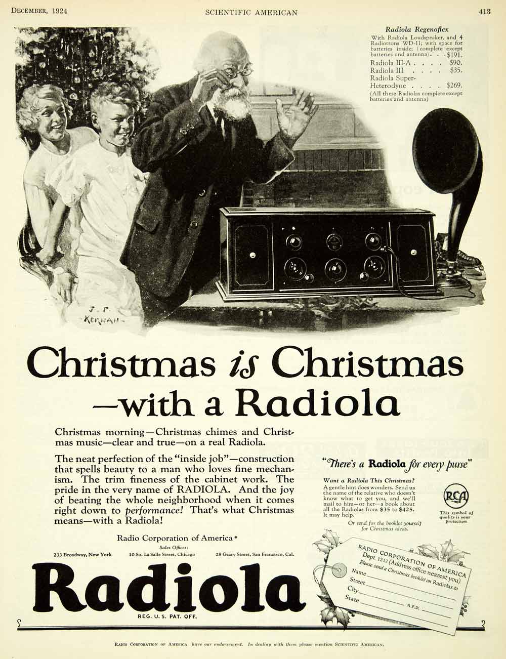 1924 Ad Radiola Super Heterodyne Radiotron Christmas Gift Louspeaker RCA SCA4