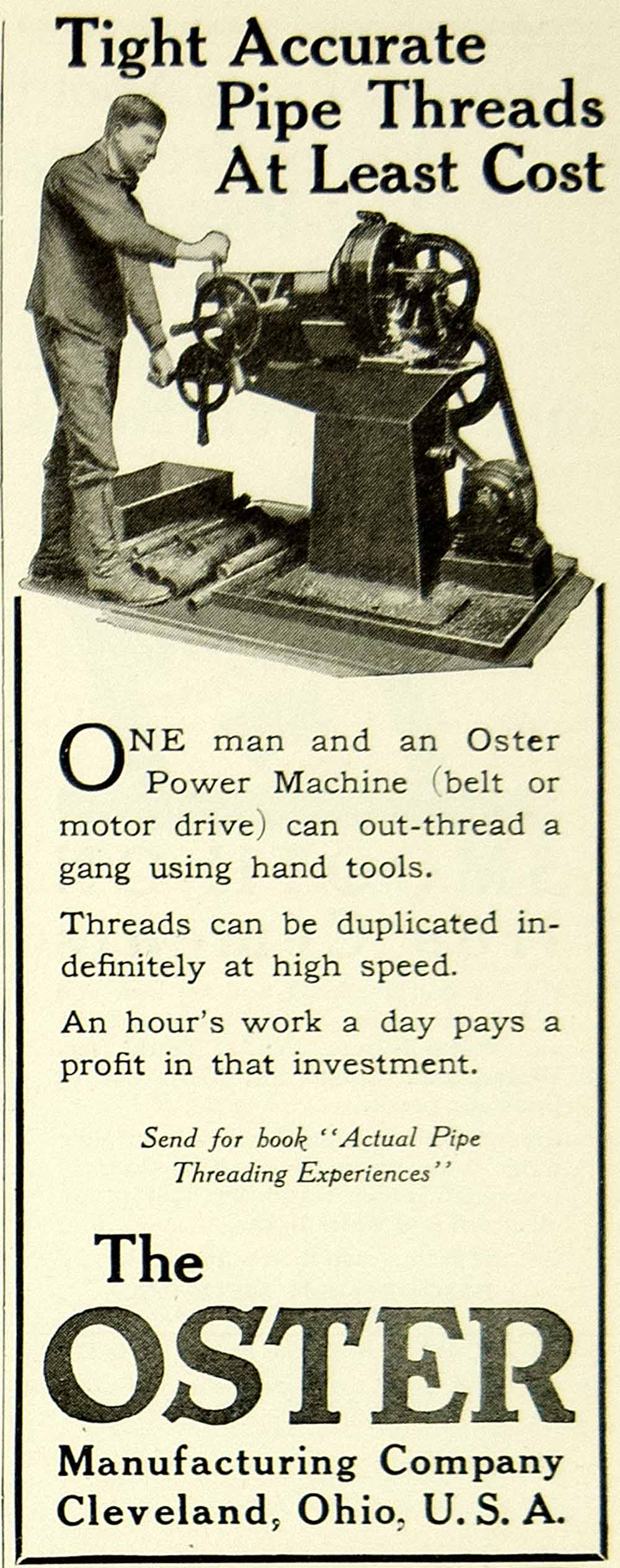 1921 Ad Oster Power Machine Manufacturing Motor Pipe Threading Cleveland SCA4
