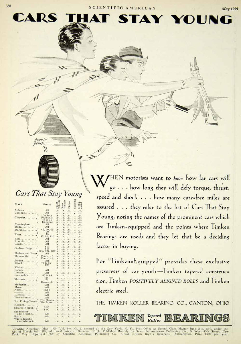 1929 Ad Timken Roller Bearings Donald Bender Canton Ohio Car Studebake