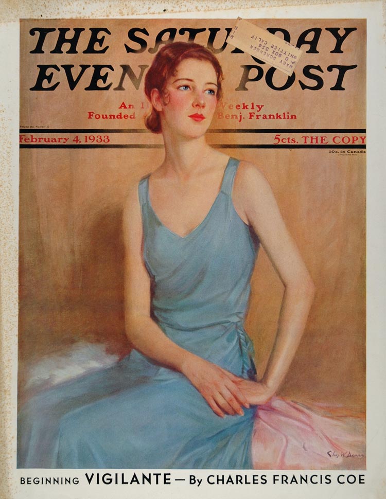 1933 SEP Feb. Cover Woman Blue Dress Charles W. Dennis - ORIGINAL SEP1