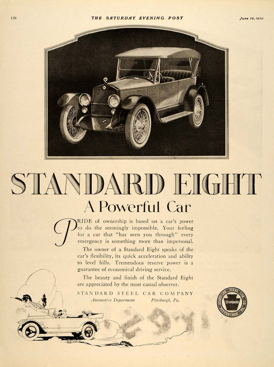 1920 Ad Antique Standard Steel Eight Car Pittsburgh - ORIGINAL