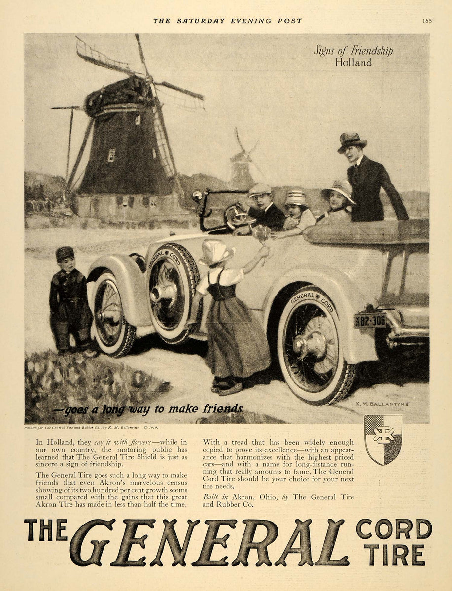 1920 Ad General Cord Tire K M Ballantyne Rubber Holland - ORIGINAL SEP ...