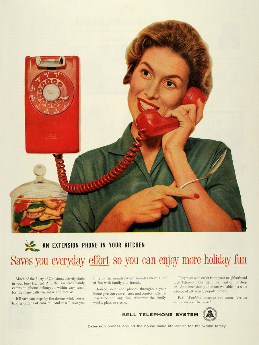 1959 Ad Bell Telephone System Extension Kitchen Phone Christmas