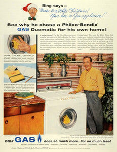 1957 Ad Philco Corp Bendix Laundry Appliances Machine Gas Bing Crosby SEP6