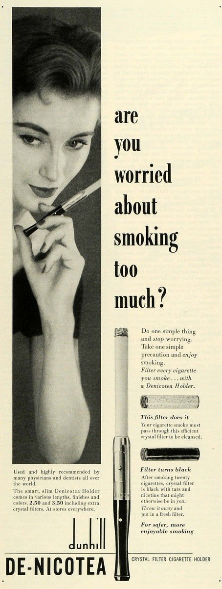 denicotea cigarette holder 1953 Ad Dunhill DeNicotea Crystal Filter Cigarette Holder Women Smoker –  Period Paper Historic Art LLC