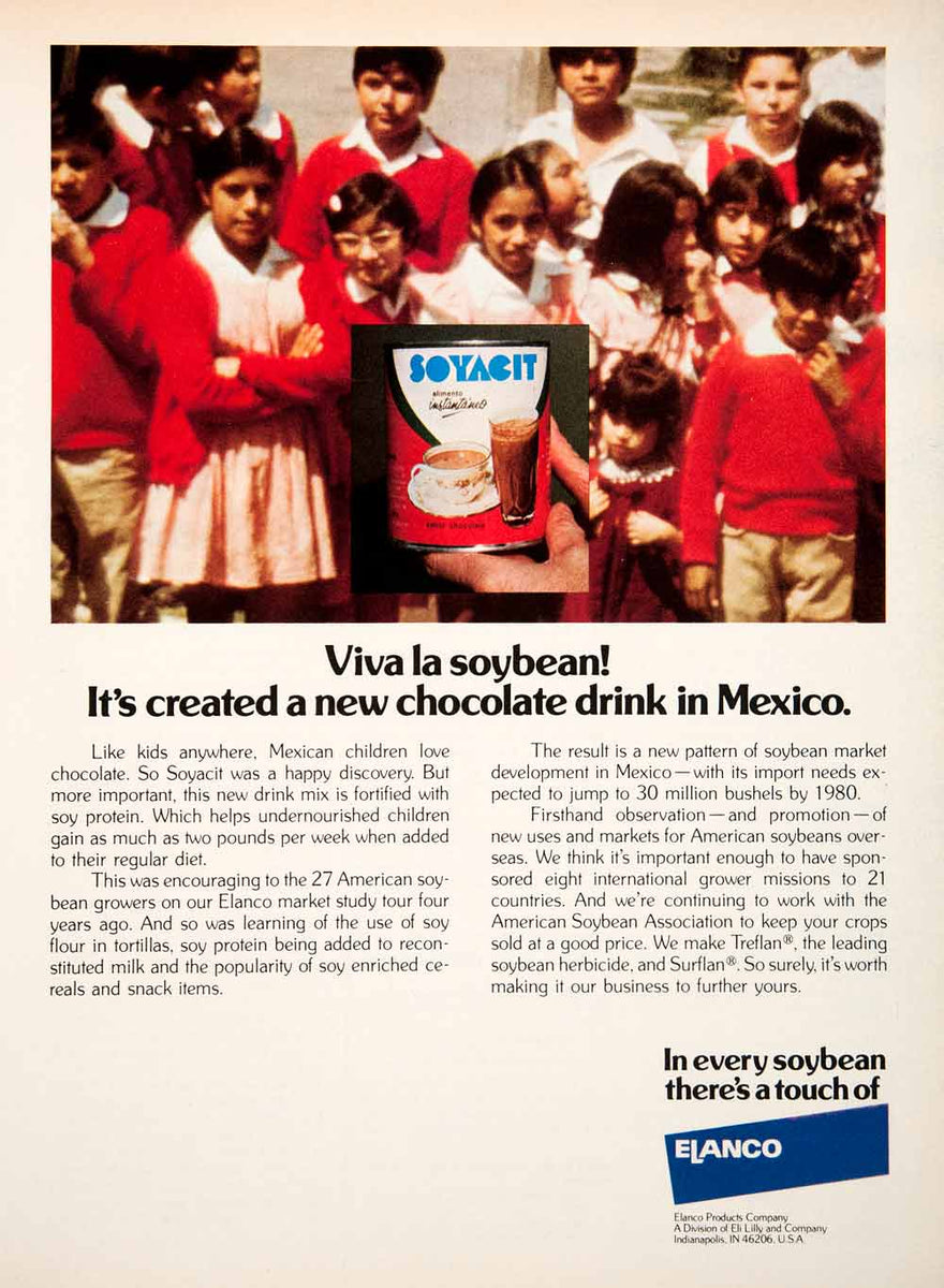 surflan herbicide 1979 Ad Elanco Soyacit Chocolate Drink Soybean Treflan Herbicide Surfl –  Period Paper Historic Art LLC