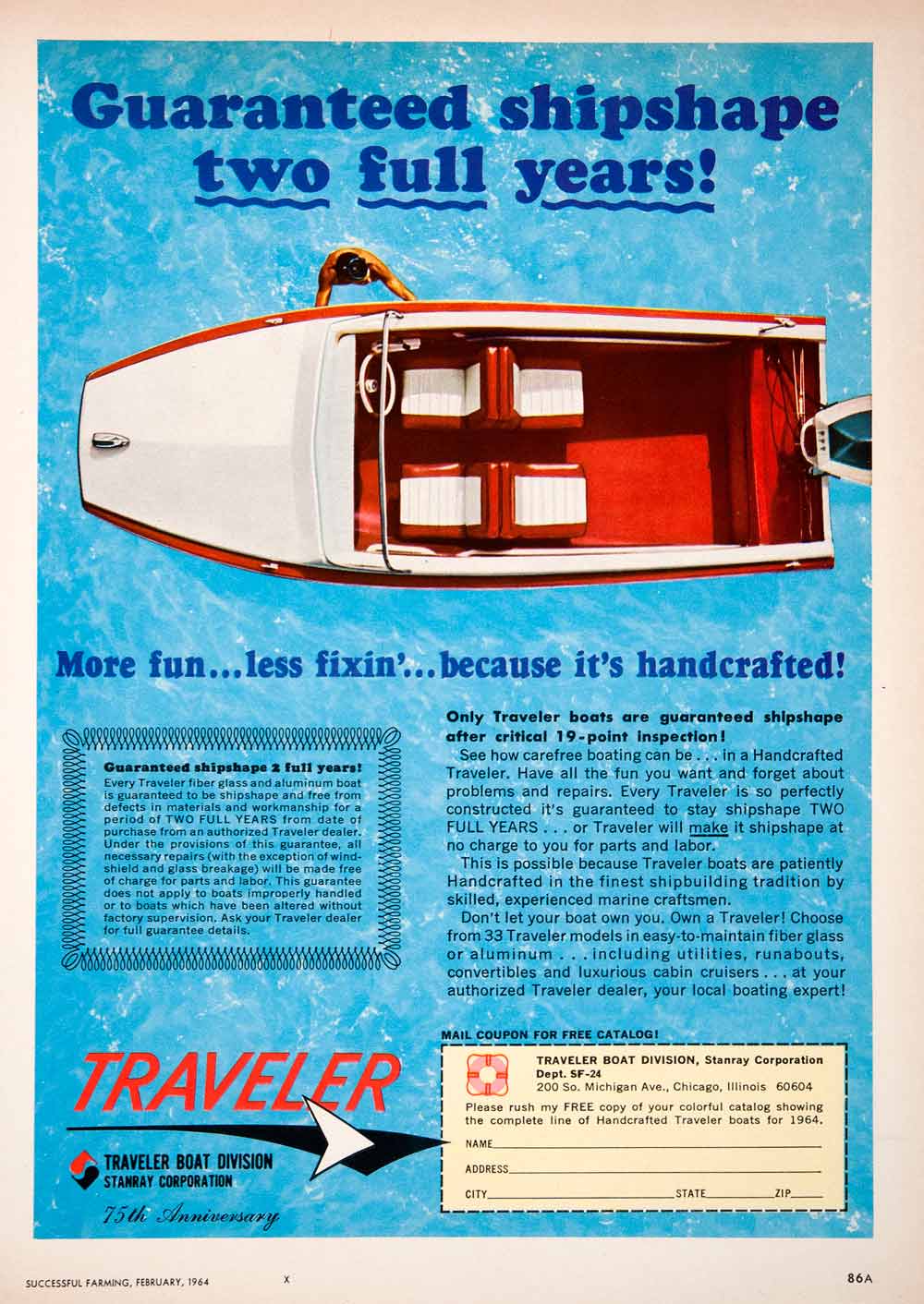 1964 Ad Traveler Boat Stanray Chicago Illinois Advertisement Michigan Avenue SF4