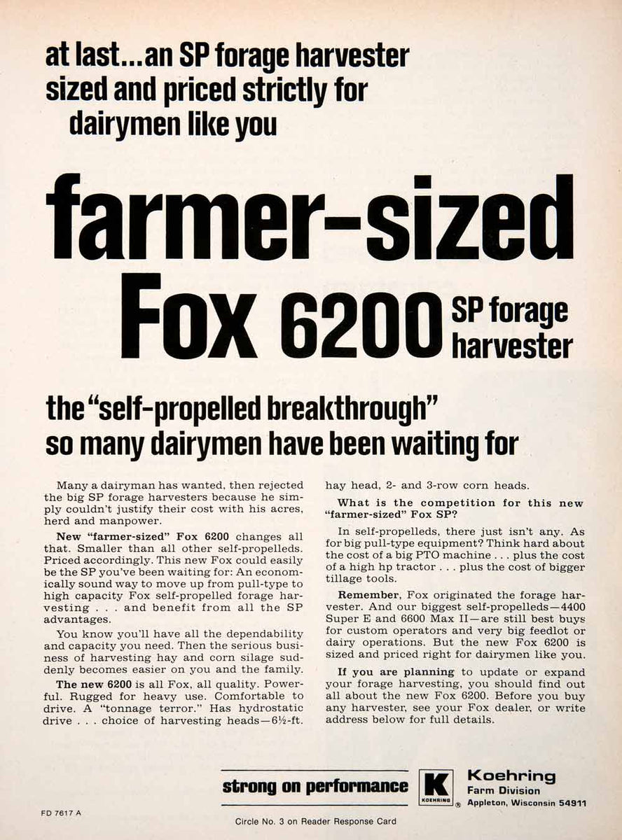 1976 Ad Koehring Fox Farm Appleton Wisconsin Farming Forage