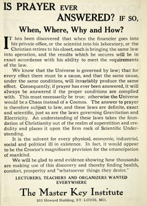 1921 Ad Master Key Institute Prayers Lecture Teacher Organizer Science St SI2