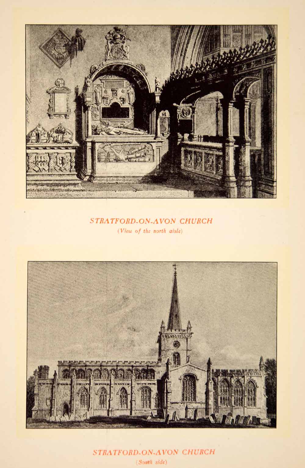 1900 Lithograph Art Holy Trinity Church Stratford-Upon-Avon Shakespeare UK SRP1