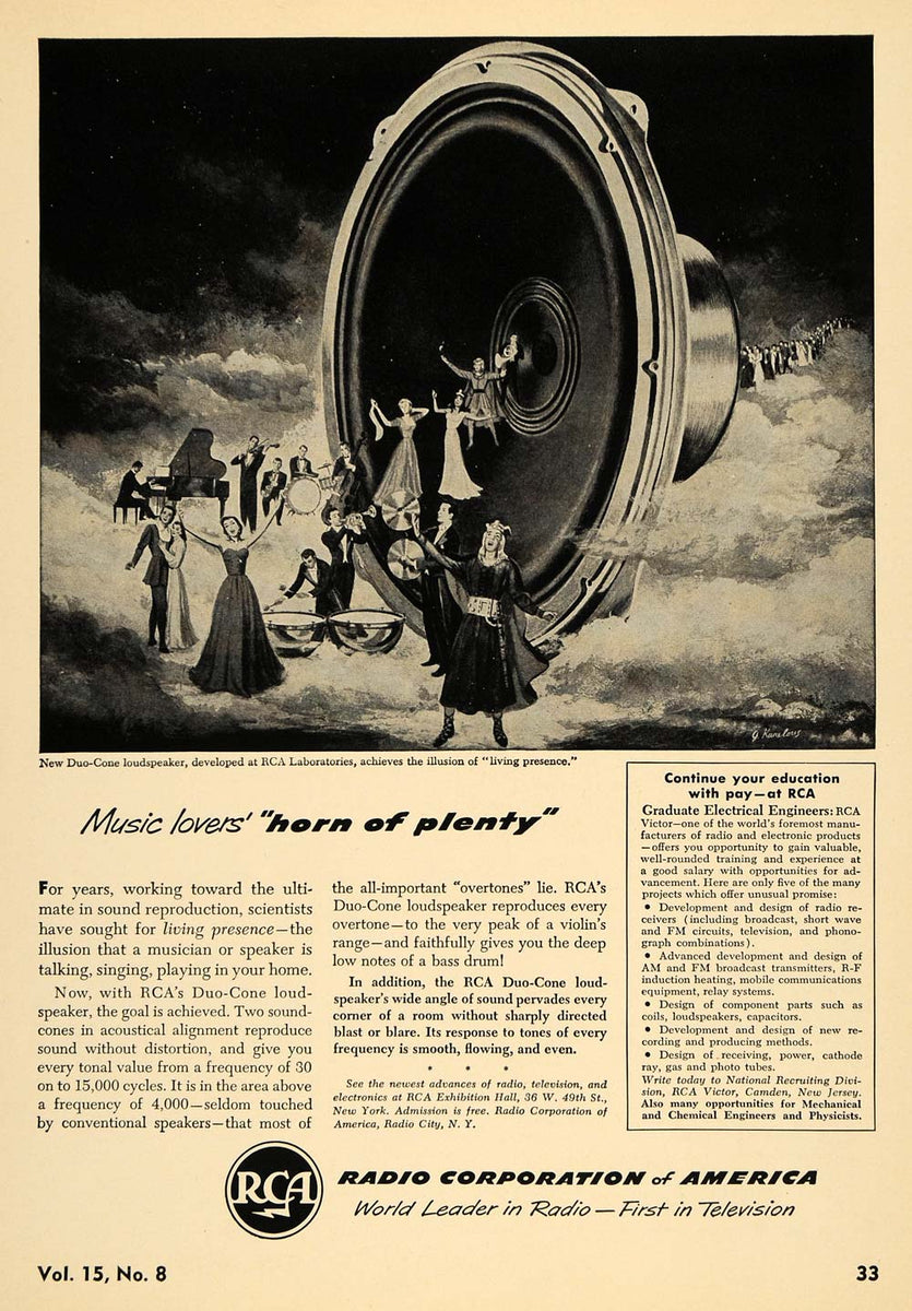 1950 Ad Radio Corporation Music Speaker Opera Singer - ORIGINAL
