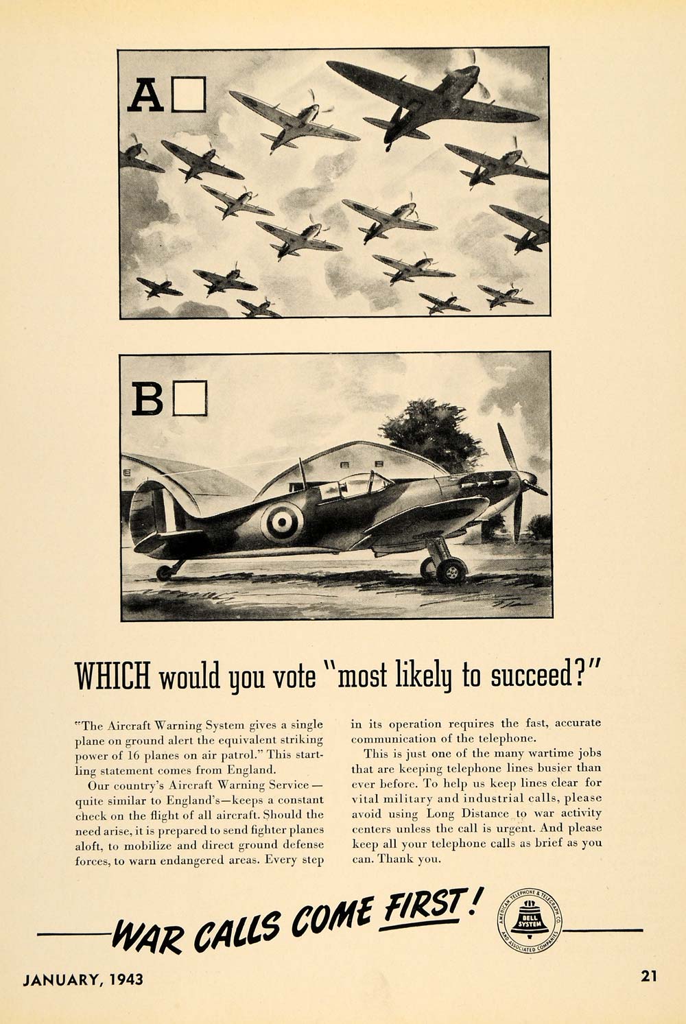 1943 Ad American Telephone & Telegraph Aircraft Planes - ORIGINAL TCE1