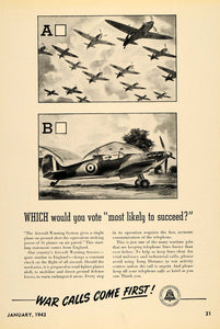 1943 Ad American Telephone & Telegraph Aircraft Planes - ORIGINAL TCE1