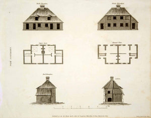 1807 Copper Engraving Pise Cottage Blueprint Construction Building Farming TCF2