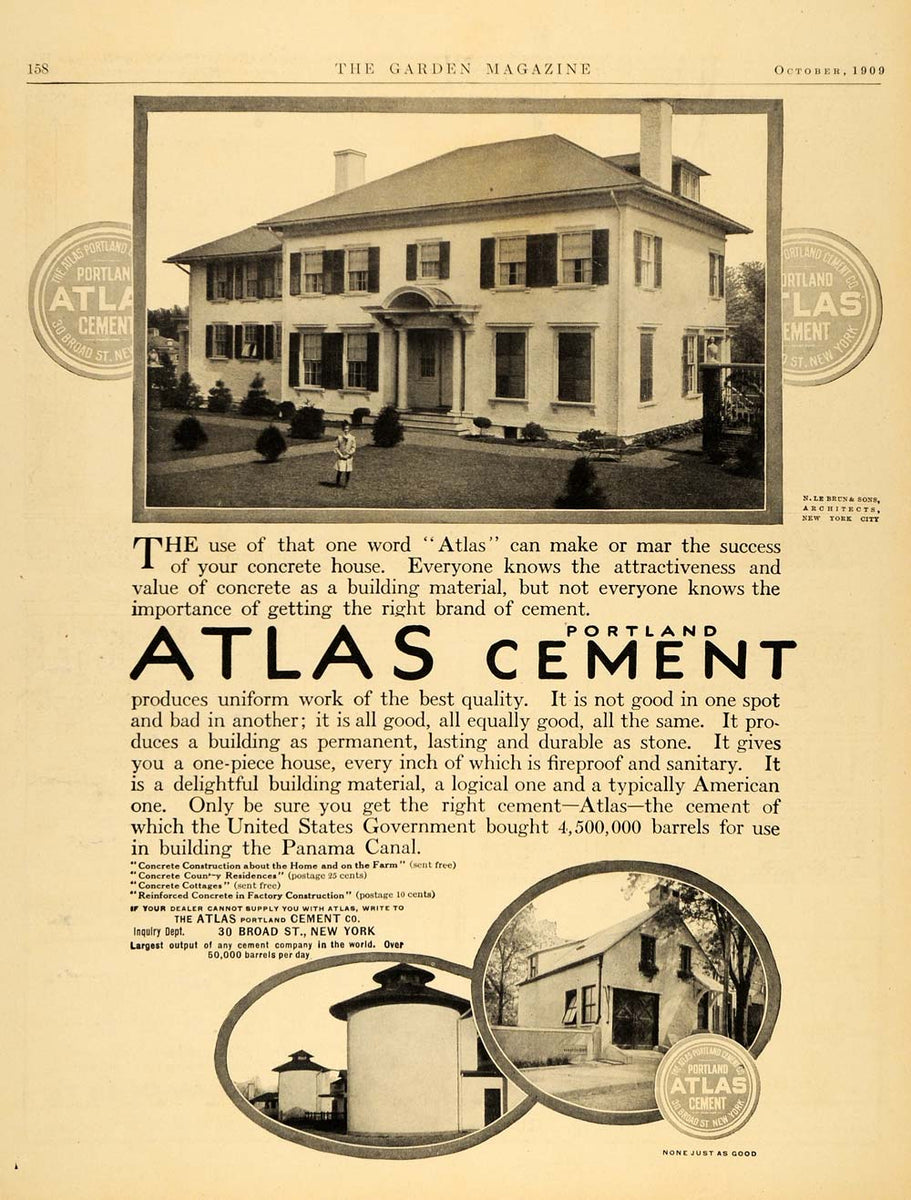 1909 Ad Atlas Portland Cement Panama Canal Le Brun ORIGINAL ADVERTIS