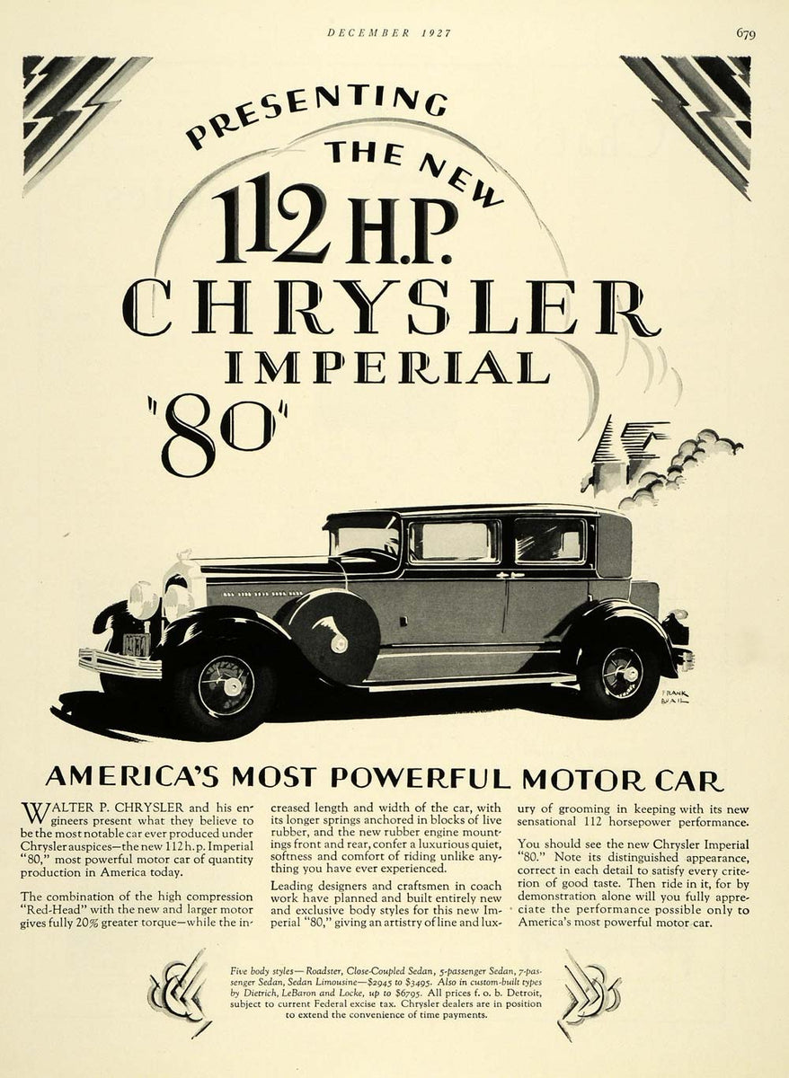 1927 Ad 112 Horsepower Chrysler Imperial 80 Antique Car - ORIGINAL