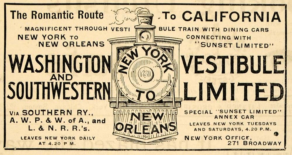 1899 Ad Washington Southwestern Railway Train Route - ORIGINAL ADVERTISING TIN4
