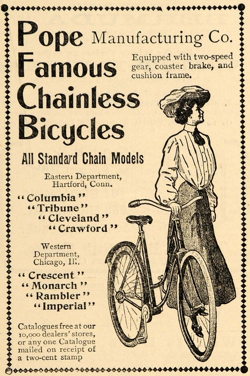 1904 Ad Pope Columbia Chainless Bicycles CT ORIGINAL ADVERT