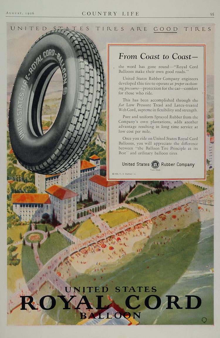 1926 Ad U.S. Royal Cord Balloon Car Tire Breakers Hotel - ORIGINAL TIR ...