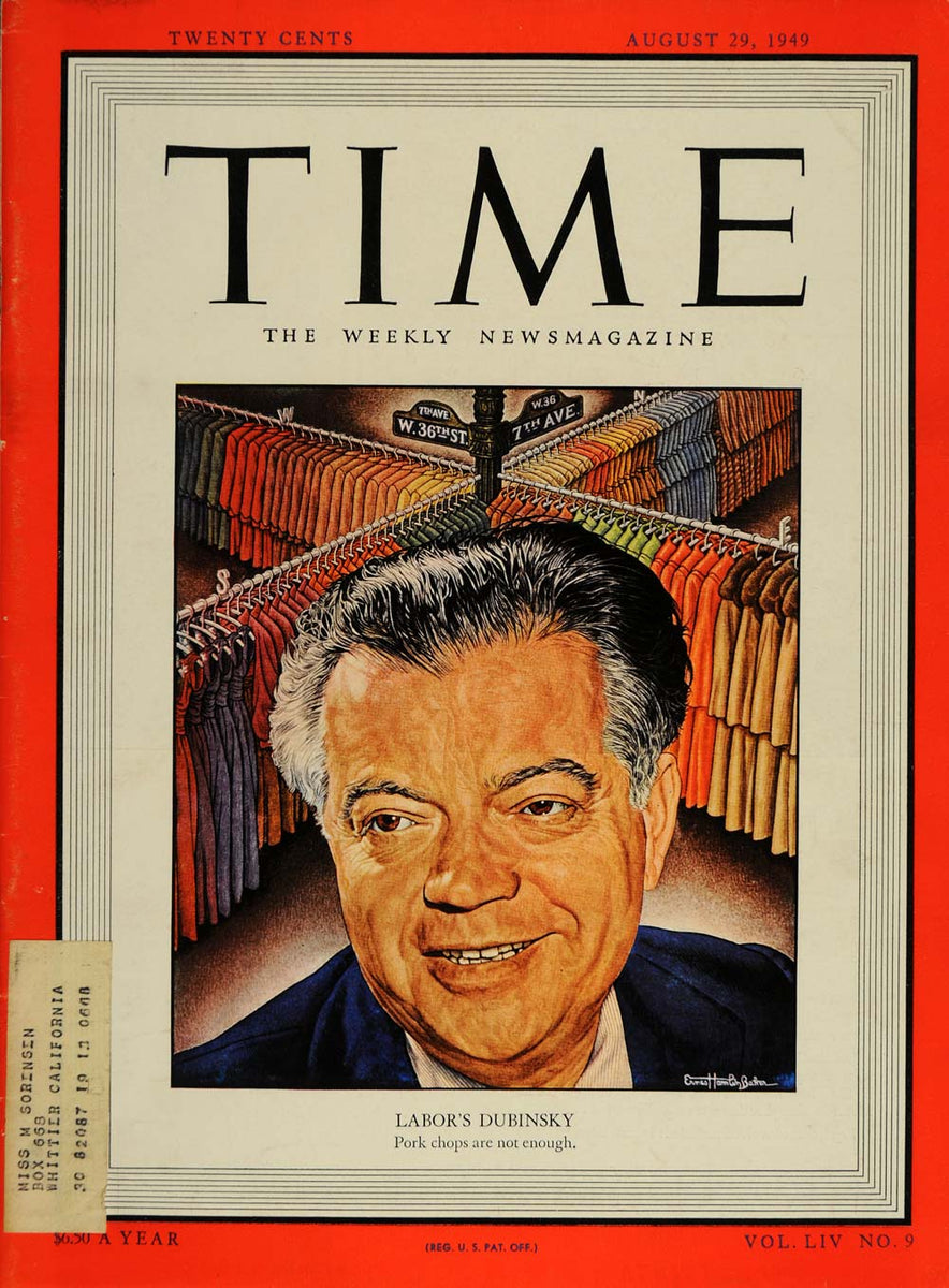 1949 TIME Cover David Dubinsky ILGWU Ernest H. Baker - ORIGINAL