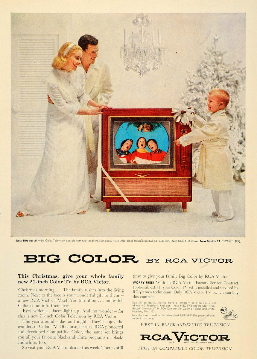 1955 Ad Big Color Television RCA Victor Christmas Tree - ORIGINAL
