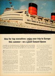1963 Ad R M S Queen Elizabeth Cruise Ship Cunard Europe - ORIGINAL TM3