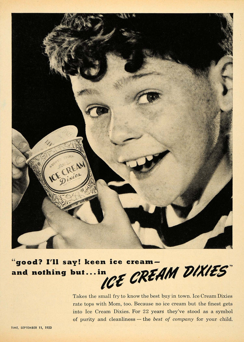 1950 Ad Dixies Ice Cream Pint Container Mom Child Boy - ORIGINAL