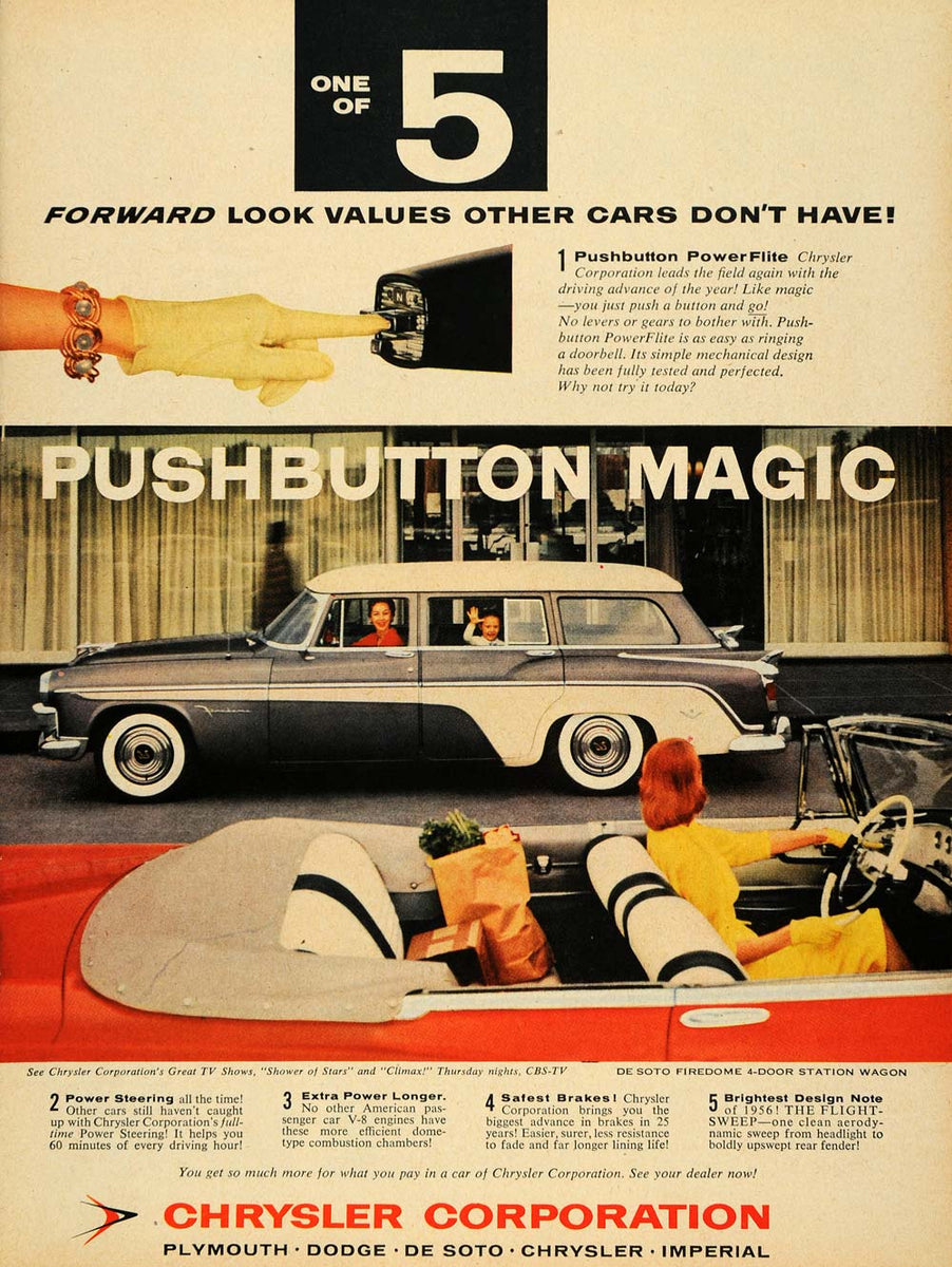 1956 Ad Chrysler Corp. Pushbutton PowerFlite Automobile - ORIGINAL
