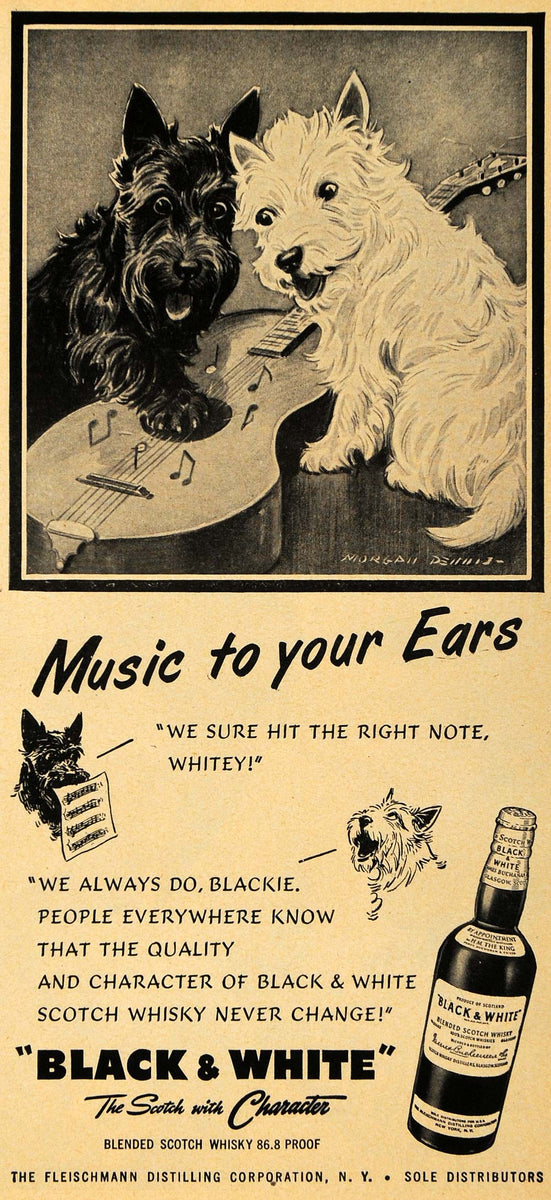 1953 Ad Fleischmann Distilling Black White Whisky Dogs