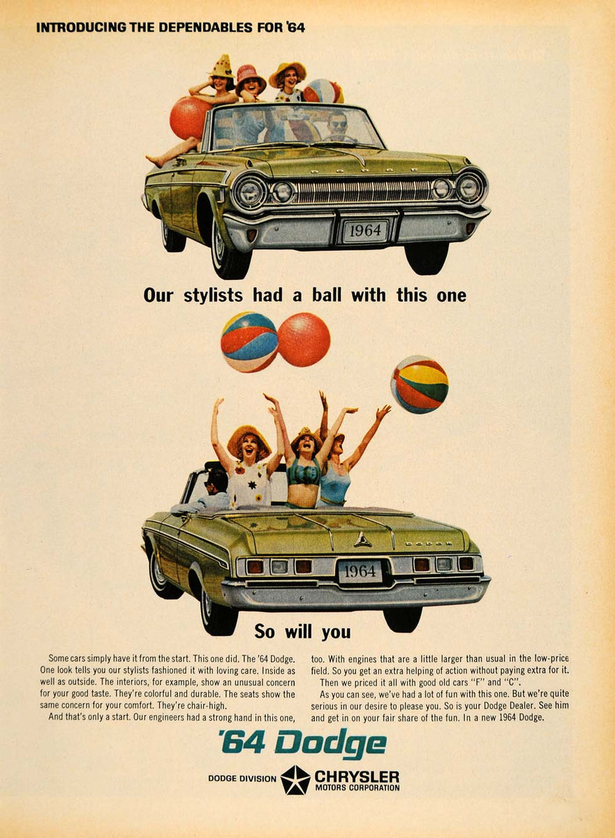 Ad Beach Car 1964 Dependable Dodge Chrysler Convertible - ORIGINAL